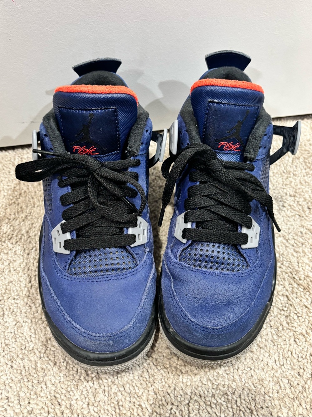 Jordan Kids Navy Blue and Black Sneakers with Orange Trim - Picture 2 of 9